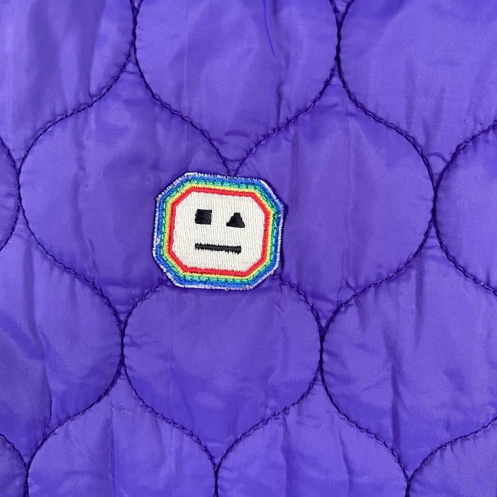R:ROBOT Jacket Youth 12Y‎ Purple Quilted Bomber Full Zip Pockets Logo Patch Kids